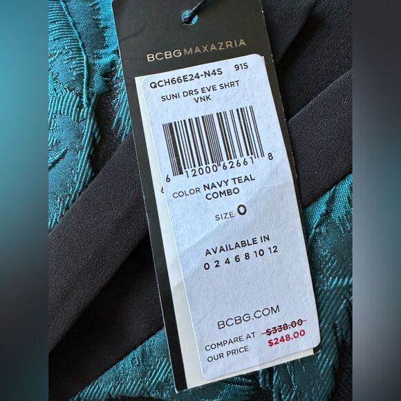 NWT BCBGMaxAzria Sleeveless Suni Teal Feather Jacquard Peplum Mini Dress SIZE 0 - Picture 4 of 8